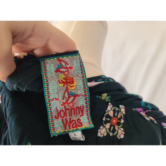 Johnny Was Womens Designer Black Embroidered Multi Harley Top Small Tasseled - Picture 7 of 7